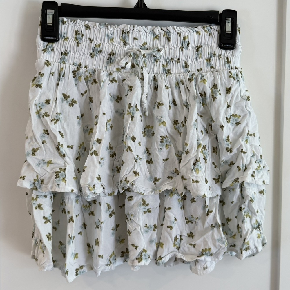rue21 Tiered Mini Skirt Womens M white Floral Ruffle Boho Coquette Fairy